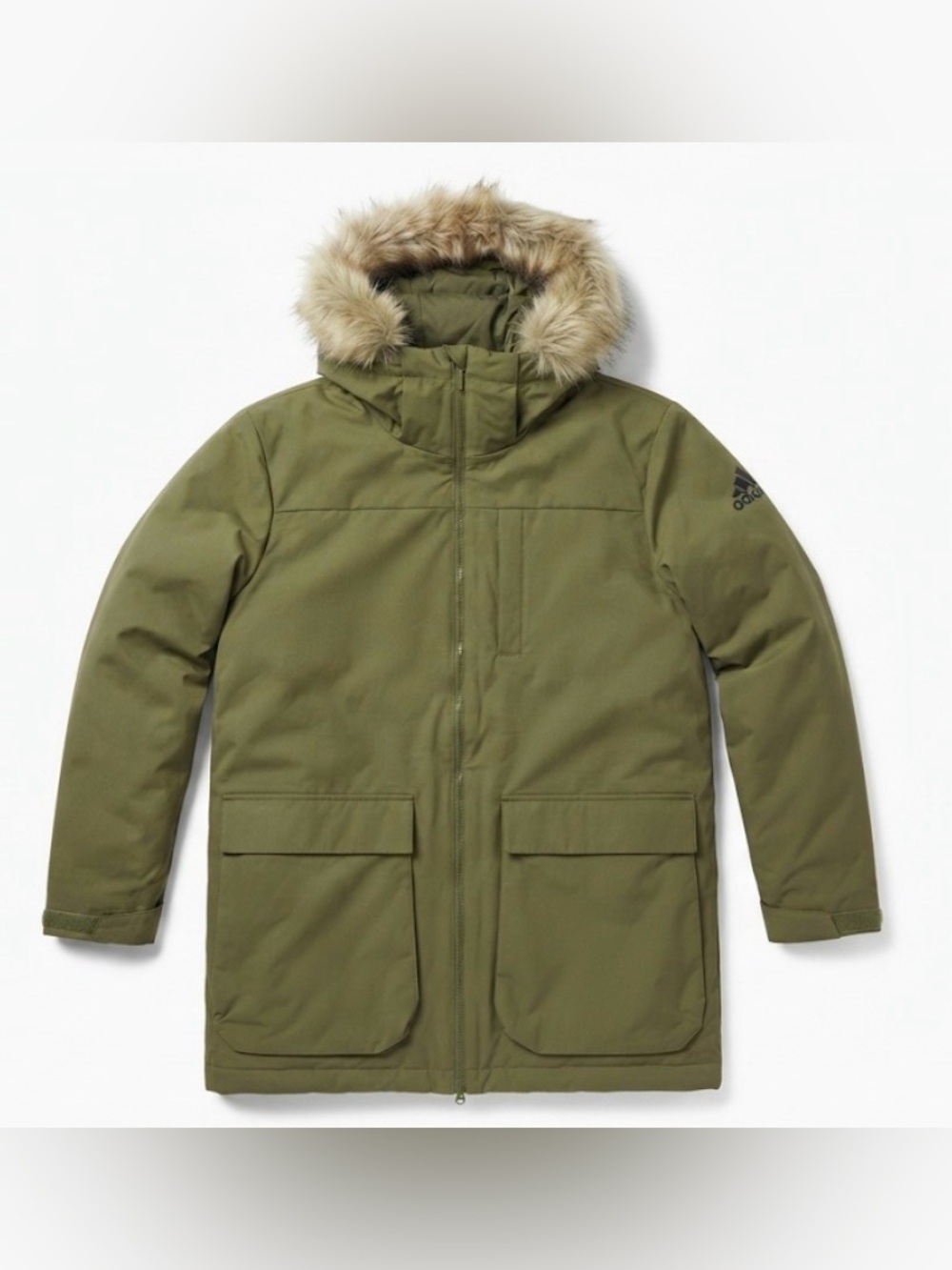 Adidas Men's Green Faux Fur Hood Winter Parka Jacket Coat Olive Size Medium M